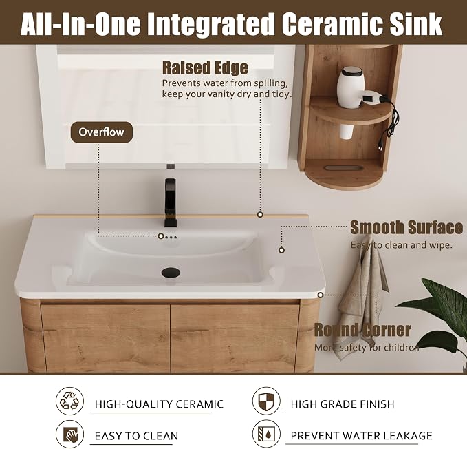 40 Inch Bathroom Vanity with Sink, Wooden Bathroom Cabinet with Soft Close Doors - Image 5