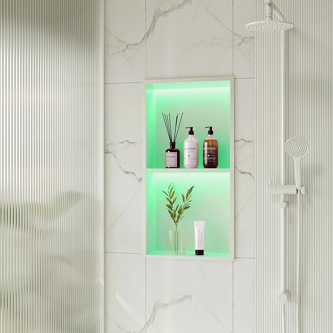 2-Tiers 12x24 Wall Niche with RGB LED Light Strips, Stainless Steel Bathroom by Unknown