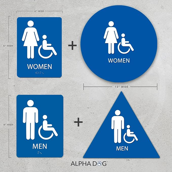ALPHA DOG ADA SIGNS Bathroom Bundle: Men's Women's Restroom Signs, ADA - Image 2