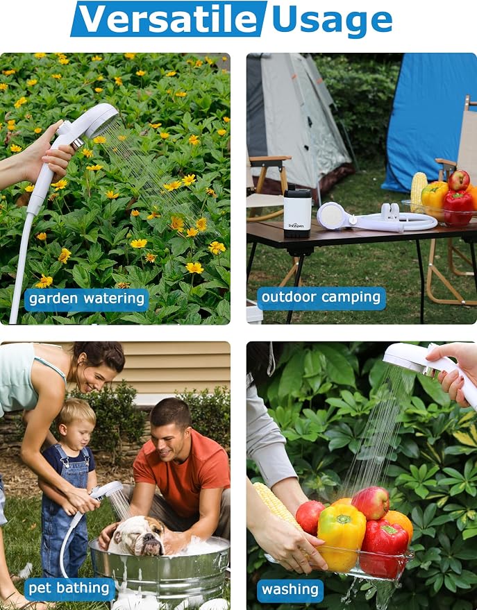innhom Portable Camping Shower, 6000mAh Rechargeable Camp Shower Pump - Image 6