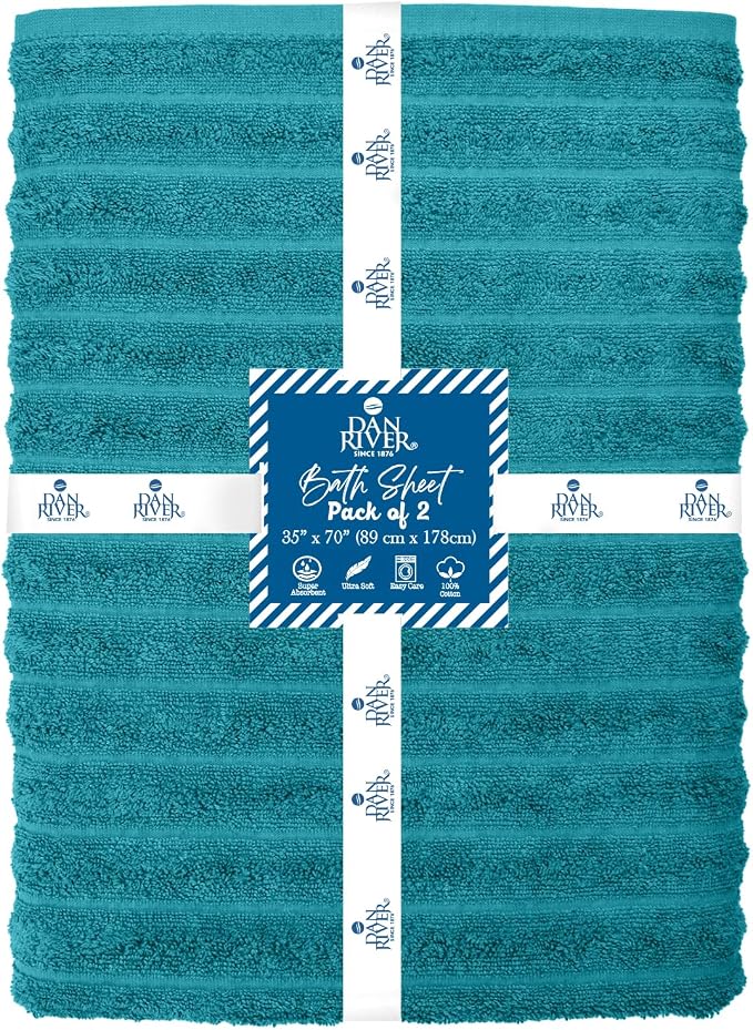 DAN RIVER Pack of 2 Bath Sheet 35x70 Inches, Premium Ribbed Oversized Towels - Image 2