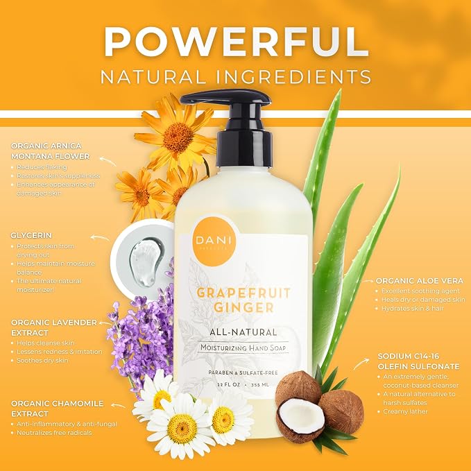 DANI Naturals Moisturizing Hand Soap – Grapefruit Ginger Scent, Sulfate-Free & - Image 3