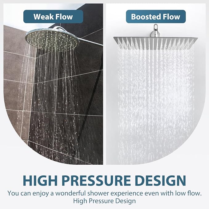 16inch Rainfall Shower Head, Ultra Thin 304 Stainless Steel High Flow Square - Image 5