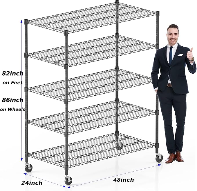 Homdox Heavy Duty Storage Shelves, 5 Tier Wire Shelving Unit - Image 3