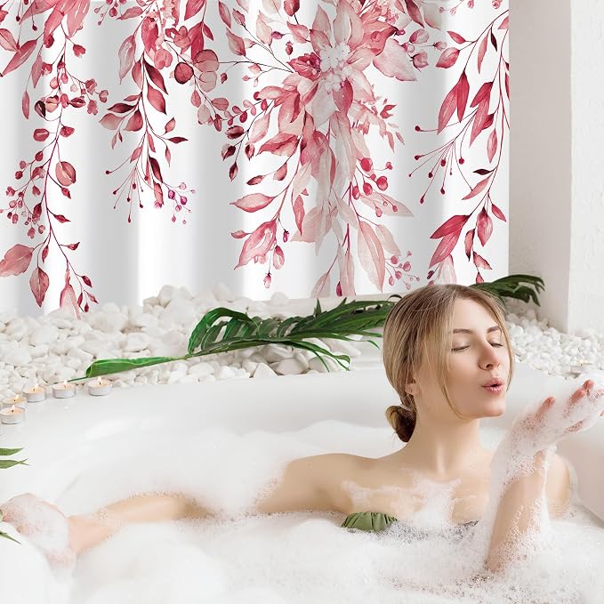 Gibelle Small Stall Shower Curtain 36 x 72, Narrow Half Pink Floral Shower - Image 2