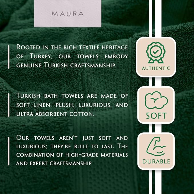 MAURA Hunter Green Bath Towel Set of 8 - Image 2