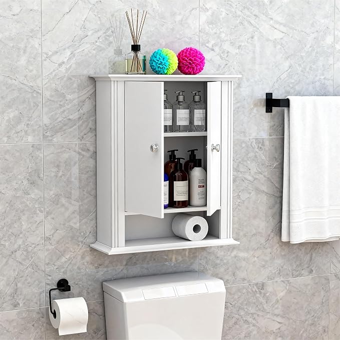 White Wall Cabinet, Over The Toilet Storage Cabinet, Bathroom Cabinet Wall Mount - Image 9