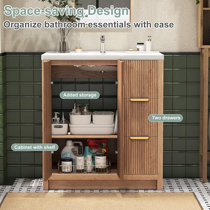 32 Inch Bathroom Vanity with Sink, Bathroom Vanity Cabinet with Single Sink - Image 4