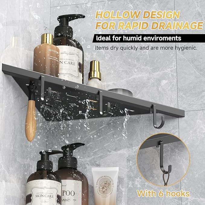 Corner Shower Shelf 10" Matte Black 304 Stainless Steel Recessed Shelf - Image 4