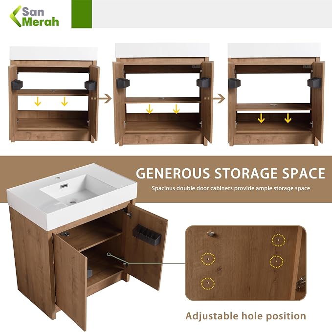 30 inch Bathroom Vanity with Sink, Bathroom Vanity Cabinet W/Resin Sink - Image 6