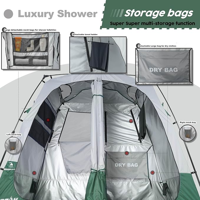 Camping Shower Tent Deluxe Changing Room Easy Set Up Privacy Shelter, Large - Image 4