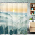 Riyidecor Extra Long Mountain Shower Curtain 72Wx78H Inch Green Yellow Sunset by Riyidecor