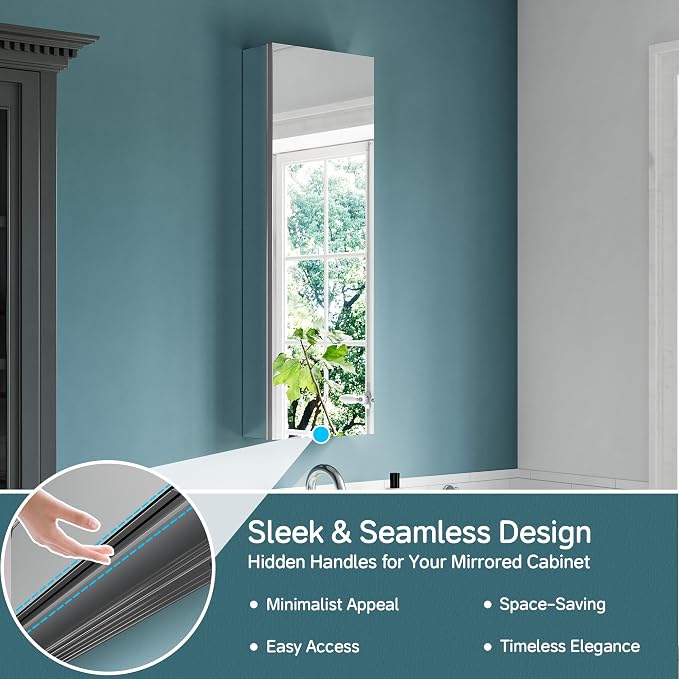 12"x36" Recessed Medicine Cabinet Mirror, Aluminum Silver Medicine Cabinet - Image 6
