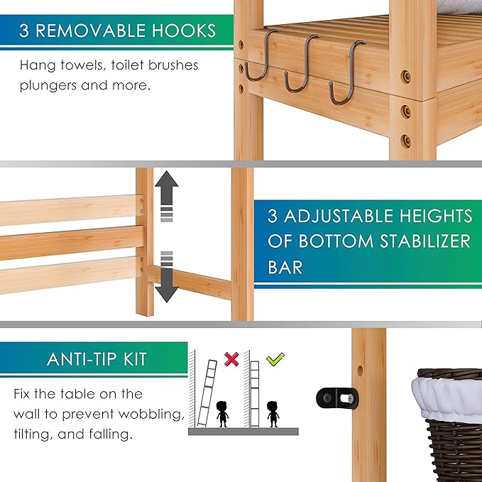 SMIBUY Bathroom Storage Shelf, Bamboo Over-The-Toilet Organizer Rack, - Image 6