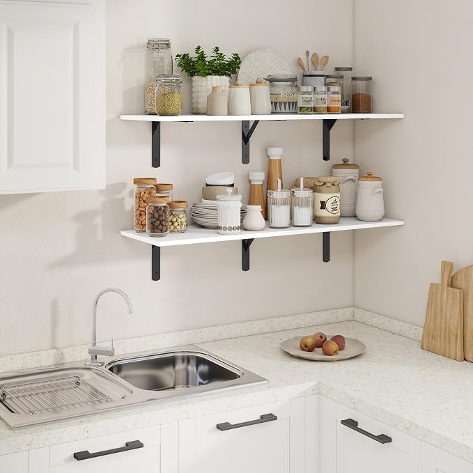 White Floating Shelves 40"W x 12"D, Deep Wall Shelves - Image 2
