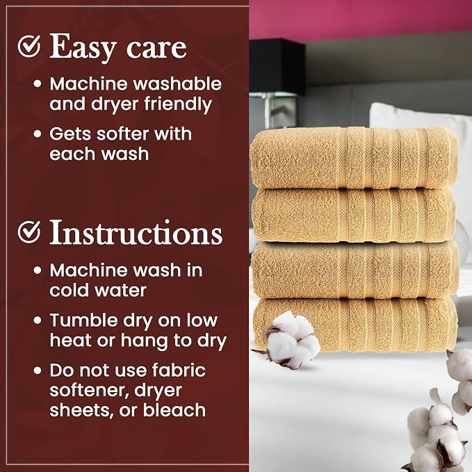 HALLEY Turkish 4 Pack Premium Bath Towels 650 GSM Highly Absorbent Super Soft - Image 3