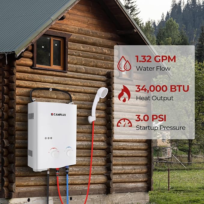 CAMPLUX Propane Tankless Water Heater Outdoor, 1.32 GPM Camping Portable Water - Image 3