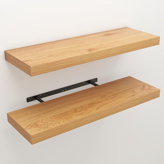Floating Shelves for Wall, 9.3" Deep Wall Mounted Wood Shelves for Bathroom - Image 3