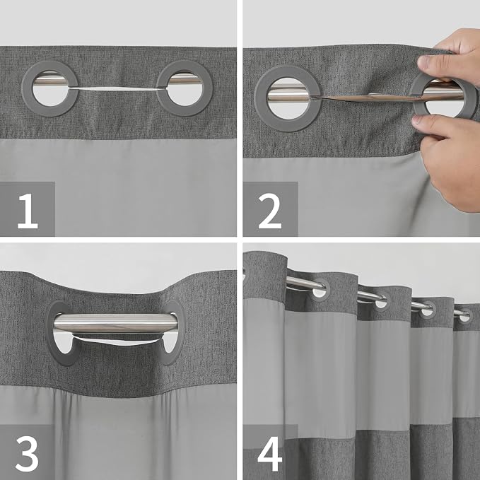 Extra Long No Hooks Needed Linen Textured Shower Curtain - Image 5