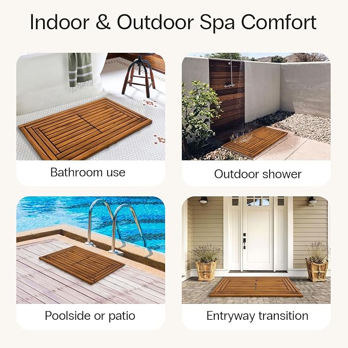 StrongTek Large Teak Bath Mat, 35.4" x 20" Solid Wood Shower Mat - Image 6