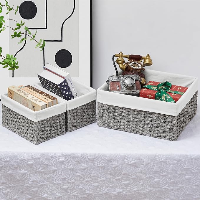 Vagusicc Wicker Basket, Decorative Rectangle Wicker Storage Basket Bins - Image 6