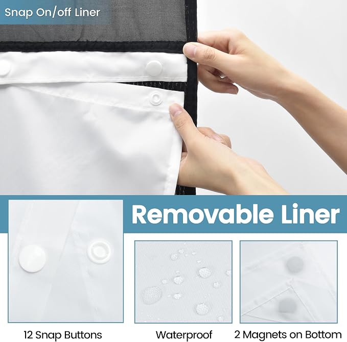 Black Long Shower Curtain with Liner - Image 6