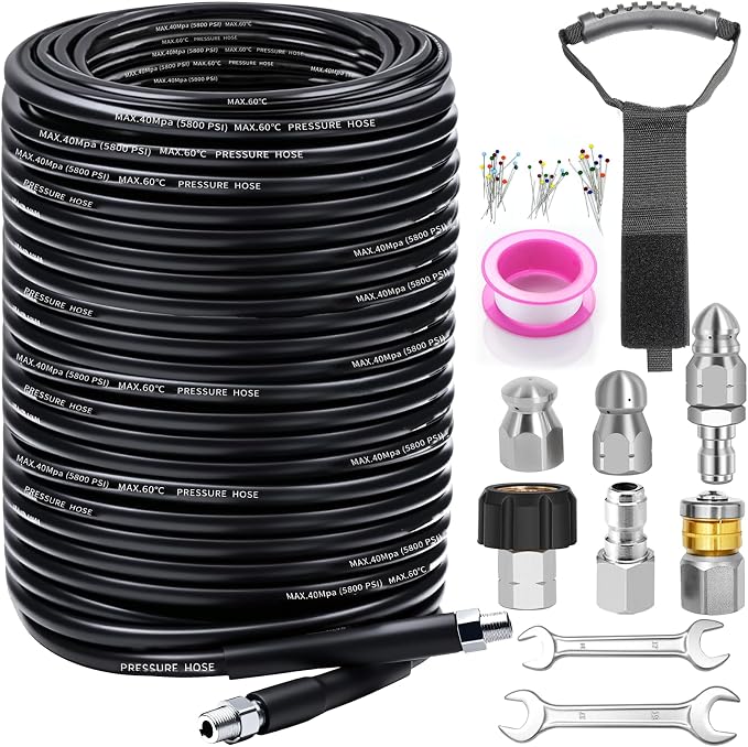 Sewer Jetter Kit for Pressure Washer 200FT, 5800PSI Drain Cleaner Hose by Trustworthy