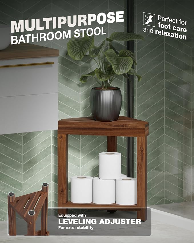 BLUEWEST Shower Foot Stool for Shaving Legs, Acacia Wood Bathroom Foot Rest - Image 5