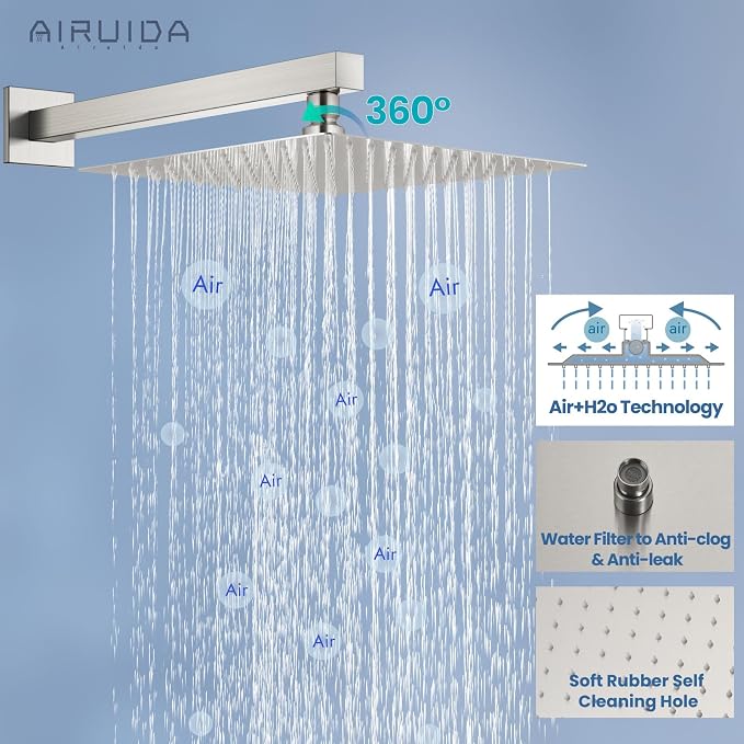 Airuida Shower Faucet Set Bathroom Rain Shower System SUS304 Stainless Steel - Image 5