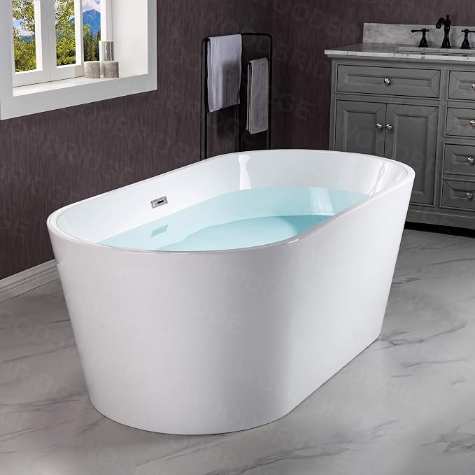 WOODBRIDGE Acrylic Freestanding Bathtub Contemporary Soaking Tub Overflow and - Image 9