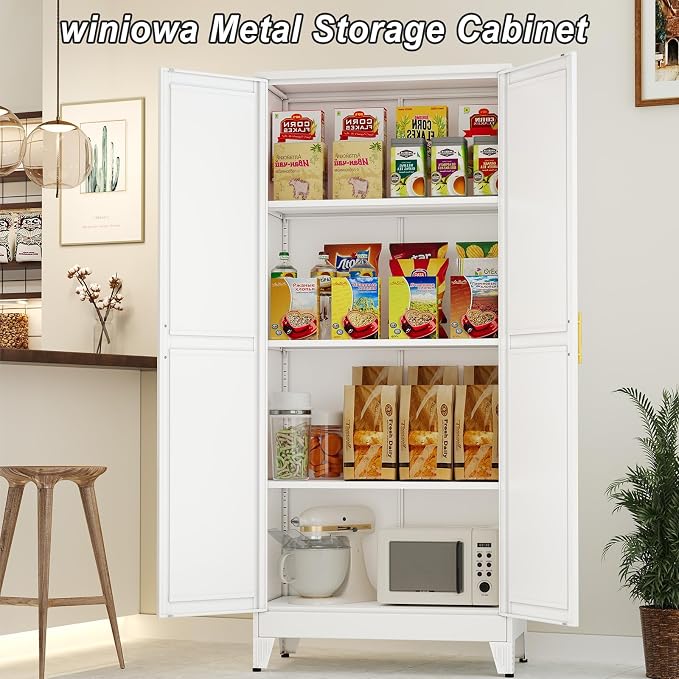 Metal Pantry Cabinet with 2 Doors and Adjustable Shelves - Image 5