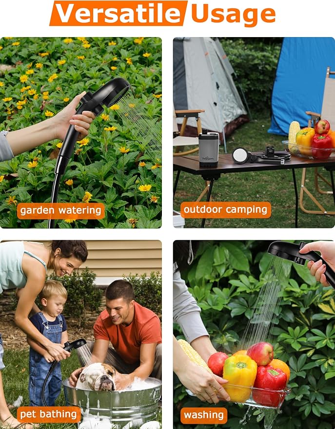 innhom Portable Camping Shower, 6000mAh Rechargeable Camp Shower Pump - Image 6