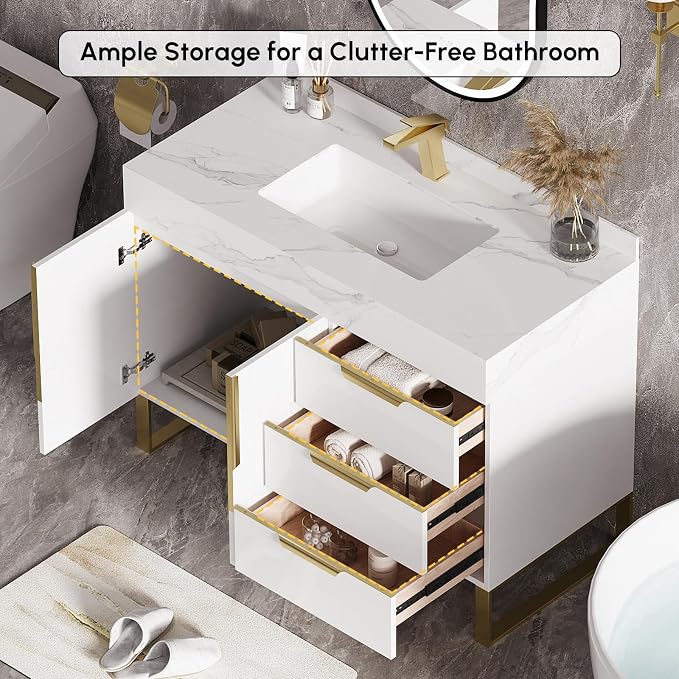 homary 35" White Freestanding Bathroom Vanity Set, Floor-Mounted Single Sink - Image 4