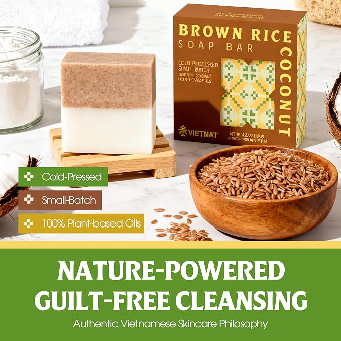 Brown Rice & Coconut Milk Soap Bar – 2-in-1 Exfoliating & Moisturizing Handmade - Image 8