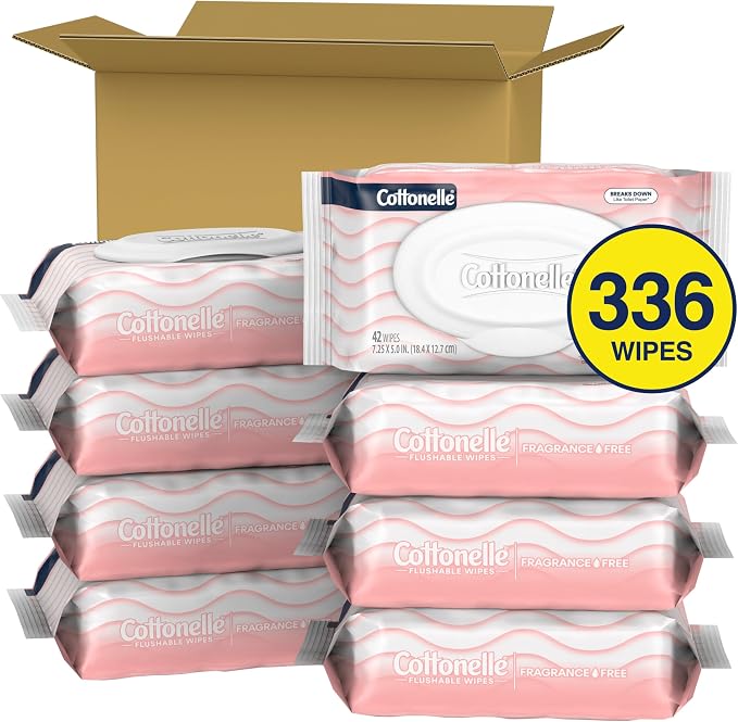 Cottonelle Fragrance Free Flushable Wet Wipes, Adult Wet Wipes, 8 Flip-Top Packs - Image 2