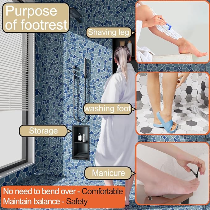 Shower Foot Rest for for Shaving Legs, Double Bathroom Selves Niche Insert for - Image 3