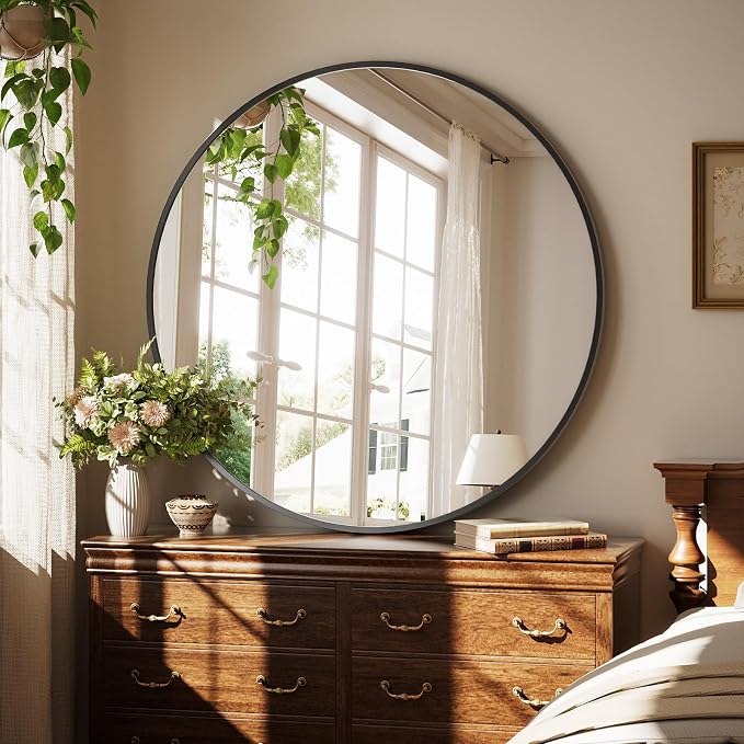 42 Inch Round Black Metal Wall Mirror - Image 2