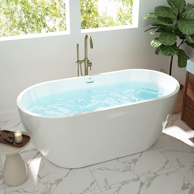 FerdY Nauru 59" Freestanding Bathtub, Gracefully Shaped Freestanding Soaking tub - Image 2