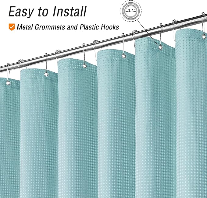 Gibelle Teal Shower Curtain, Waffle Weave Textured Fabric Shower Curtain - Image 4