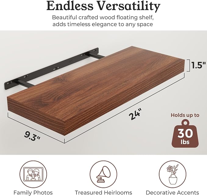 Floating Shelves for Wall, 9.3" Deep Wall Mounted Wood Shelves for Bathroom - Image 2