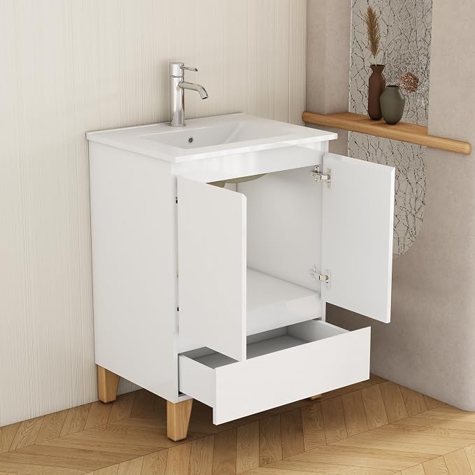 24-Inch Bathroom Vanity with Ceramic Sink Combo, Freestanding Modern Bathroom - Image 8