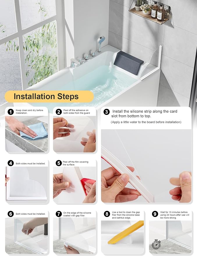 2 Pack Large Shower Splash Guard Kit, Upgrade 9.25 x 9.25 Bathtub Shower Water - Image 5