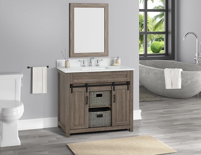 TILE & TOP Farm Barn 36“ Single Bathroom Vanity Cabinet without Top, Antique - Image 2