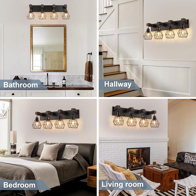 Black Gold Farmhouse Bathroom Light Fixtures, 4-Light Bathroom Lighting - Image 7