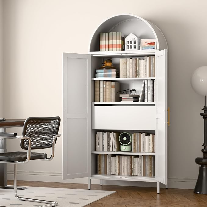 73'' Tall Metal Arched Cabinet, Modern Arch Bookcase Display Cabinet - Image 7