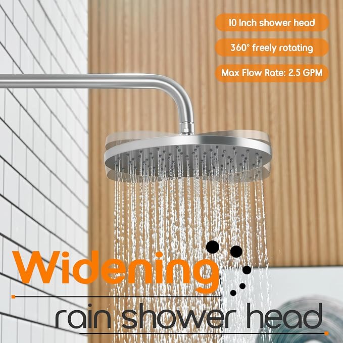 Shower Faucet Mixer Set Includes 10-Inch Rained Shower Head, 3-Setting Handheld - Image 6
