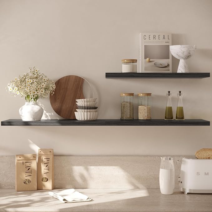 Wall Shelf Set of 3, Dark Wood Floating Shelves 24 in W x 10 in D x 1 in H - Image 8
