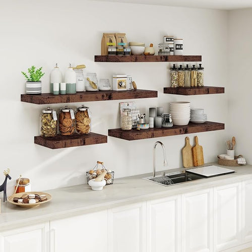 12" Deep Rustic Brown Floating Shelves, Over Toilet Long Wall Mounted Modern - Image 2
