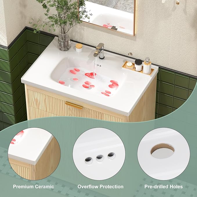 32 Inch Bathroom Vanity with Sink, Bathroom Vanity Cabinet with Single Sink - Image 7