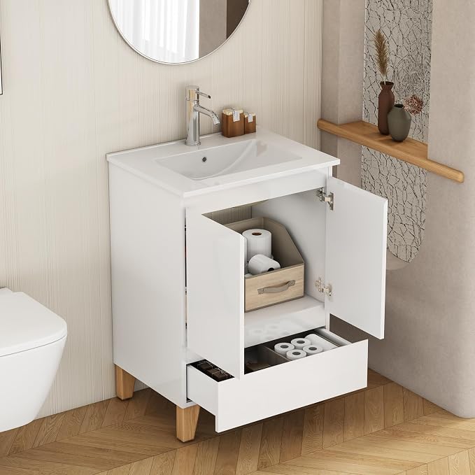 24-Inch Bathroom Vanity with Ceramic Sink Combo, Freestanding Modern Bathroom - Image 4